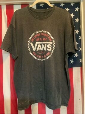 Vans Dark Gray Tee with White and Red Logo